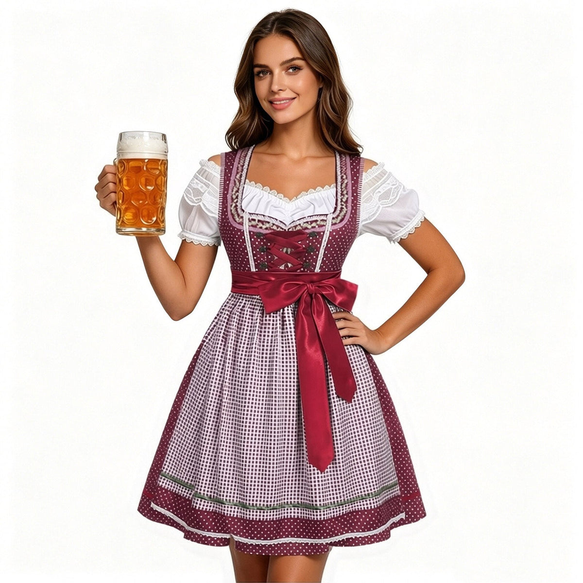 thumbnail image 4 of Women's Oktoberfest Costume Dress Traditional German Bavarian Outfit Dirndl Bow Hair Ties Festival Dress Red 2 M, 4 of 5