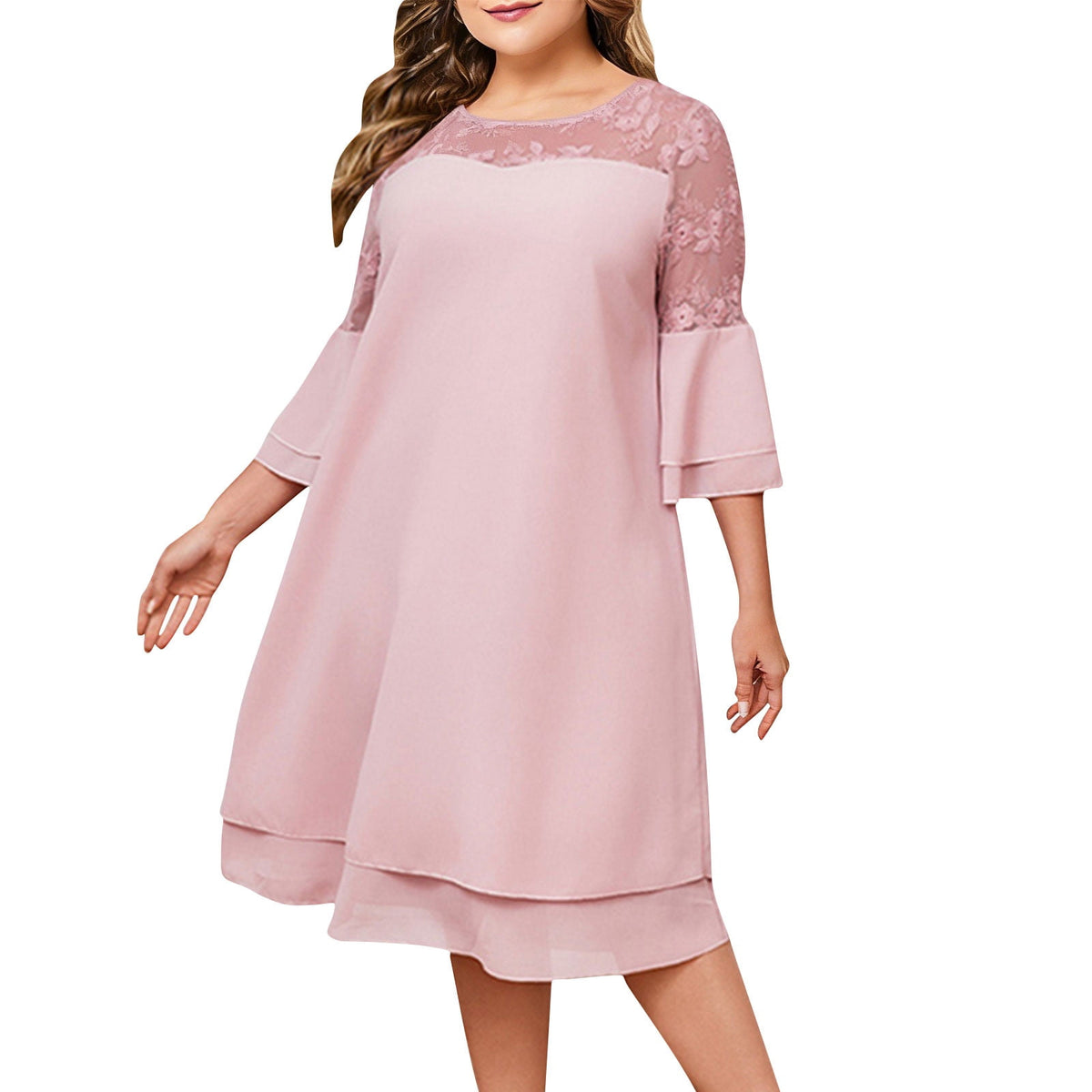 thumbnail image 7 of TaTaai Womens Clothes Plus Size Embroidered Patchwork Round Neck Five Quarter Sleeve Elegant Dress for Daily Gift, 7 of 7