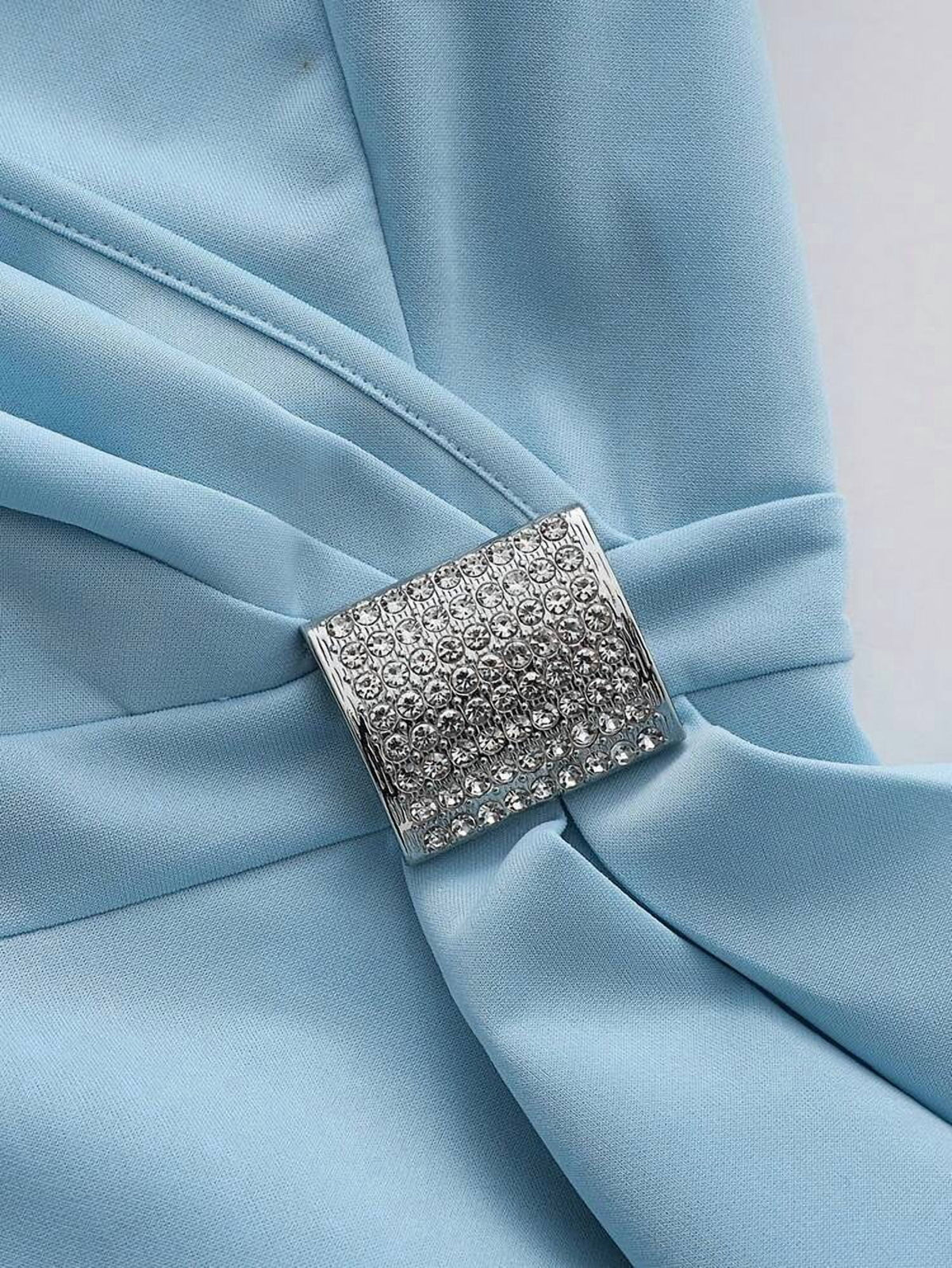 thumbnail image 5 of Blue Long Dress with Deep V Neck and Ruffle Sleeves, 5 of 5