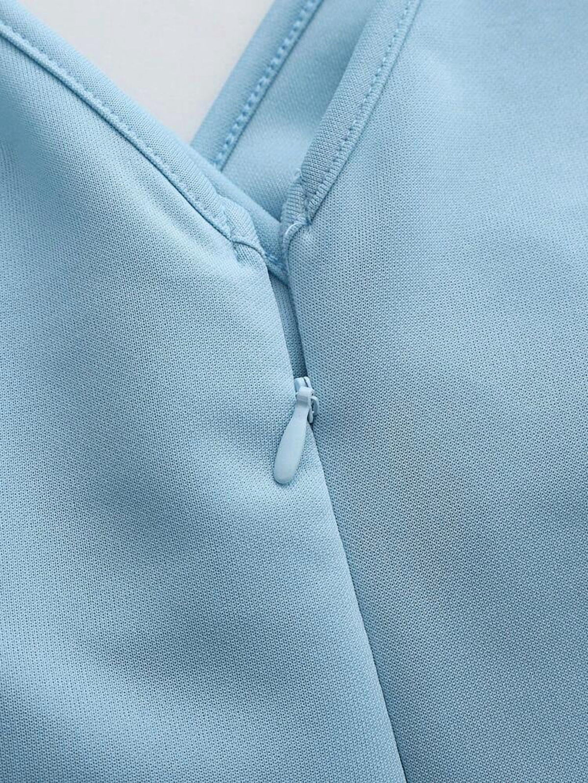 thumbnail image 3 of Blue Long Dress with Deep V Neck and Ruffle Sleeves, 3 of 5