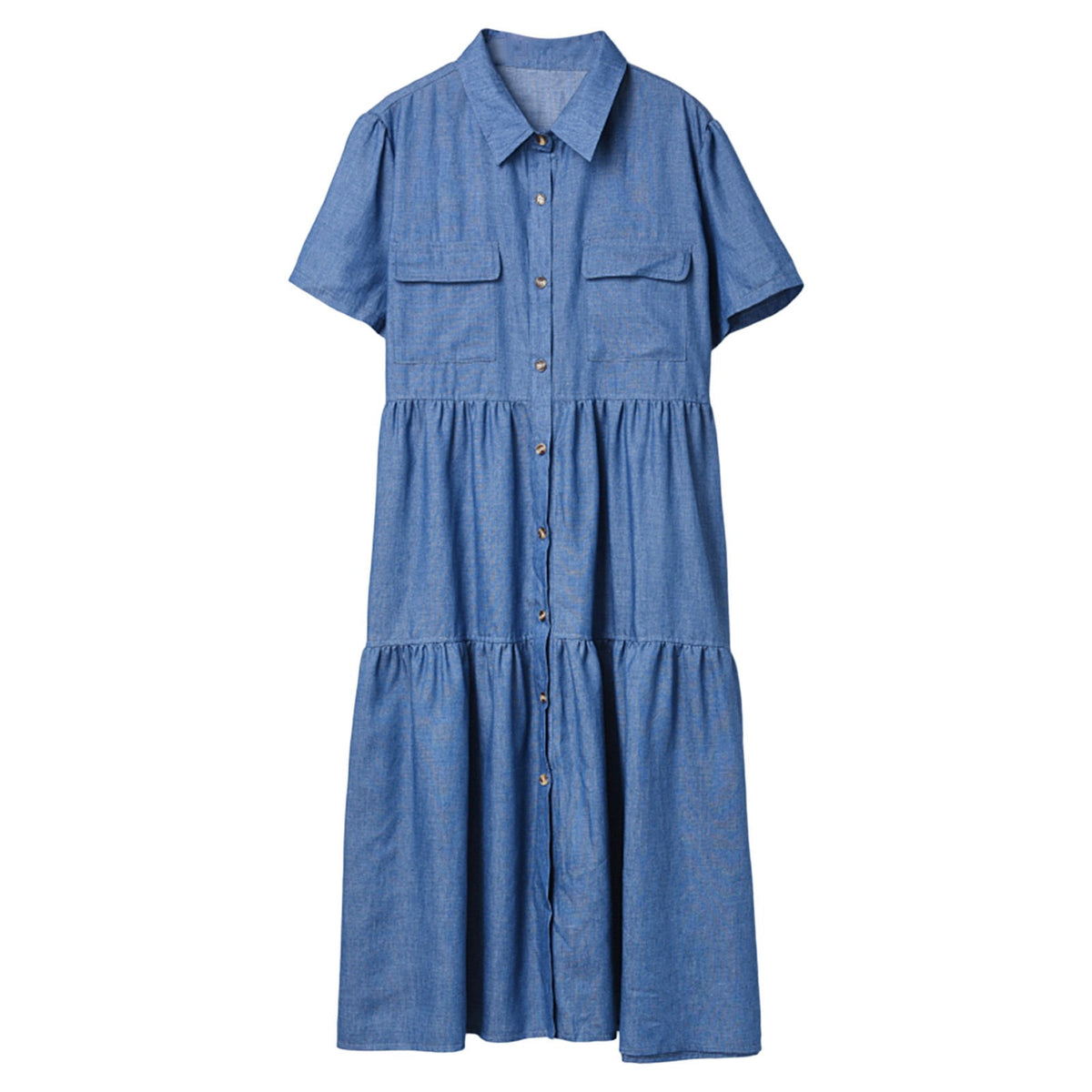 thumbnail image 6 of Women's Denim Maxi Dress, Solid Color Short Sleeve Button Down Collar Casual Sundress with Pockets, Long Length Jean Dress for Daily Summer Wear and Street Style Blue, 6 of 10