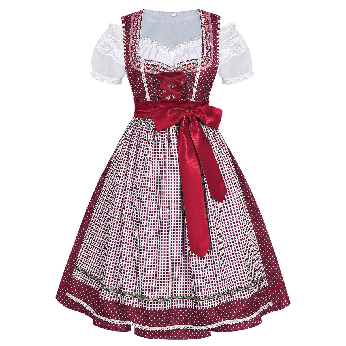 thumbnail image 5 of Women's Oktoberfest Costume Dress Traditional German Bavarian Outfit Dirndl Bow Hair Ties Festival Dress Red 2 M, 5 of 5